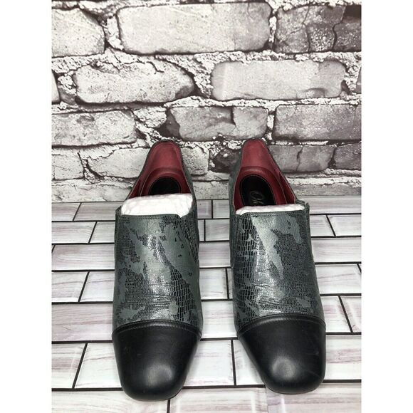 Oh! Healthy Heels Blue Gray Leather Croc Print Ankle Heel Booties Women Sz 39EU - Picture 2 of 16